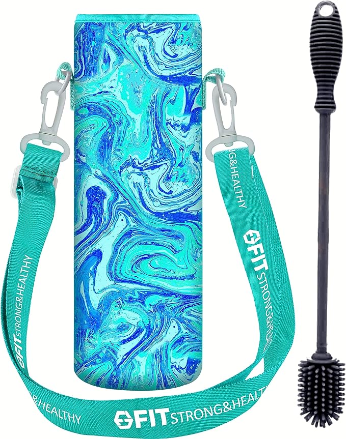 FIT Strong & Healthy 32 oz Glass Water Bottle with Straw Lid - Wide Mouth Borosilicate Glass Water Bottles with Time Marker, Silicone Sleeve & Extra Lid - 1L Large Motivational Drinking Bottle