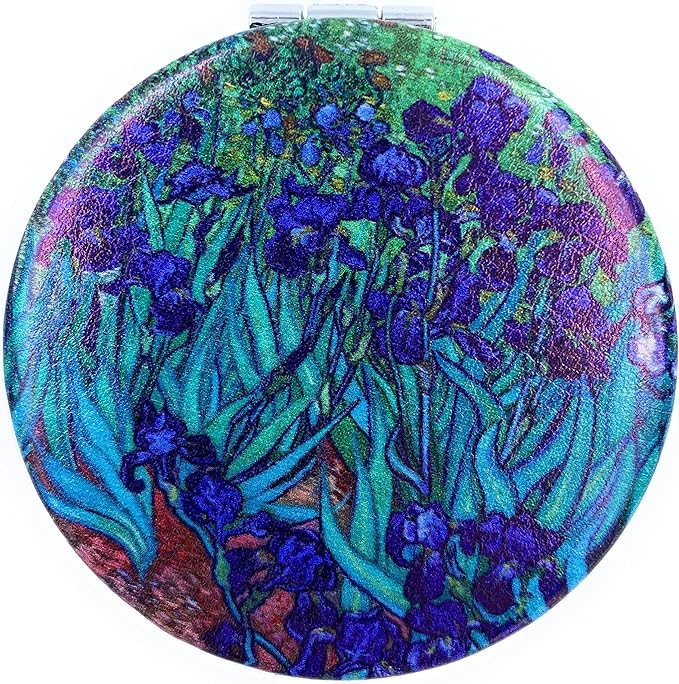 Pill Box Small Pill Organizer Round Compact Pill Case Pocket Size Vitamin Pill Box Art Print Van Gogh Irises Unique Gifts for Mom