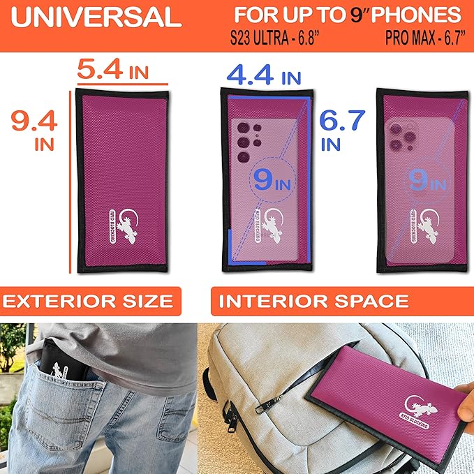 Gecko Travel Tech Pink Nylon Faraday Bag - Signal Blocker for Cell Phone, Car Key FOB, Data Privacy (PINK - NYLON)