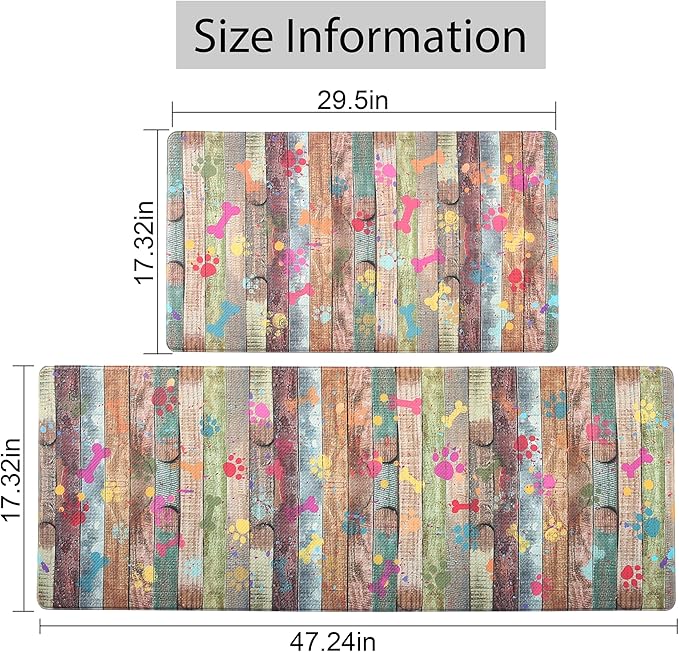 Farmhouse Kitchen Mats Cushioned Anti Fatigue Mats for Kitchen Floor Waterproof Kitchen Mats and Rugs Comfort Standing Mat for Kitchen, Laundry Room, Colorful Dog Paw and Bone(Green/Multicolor)