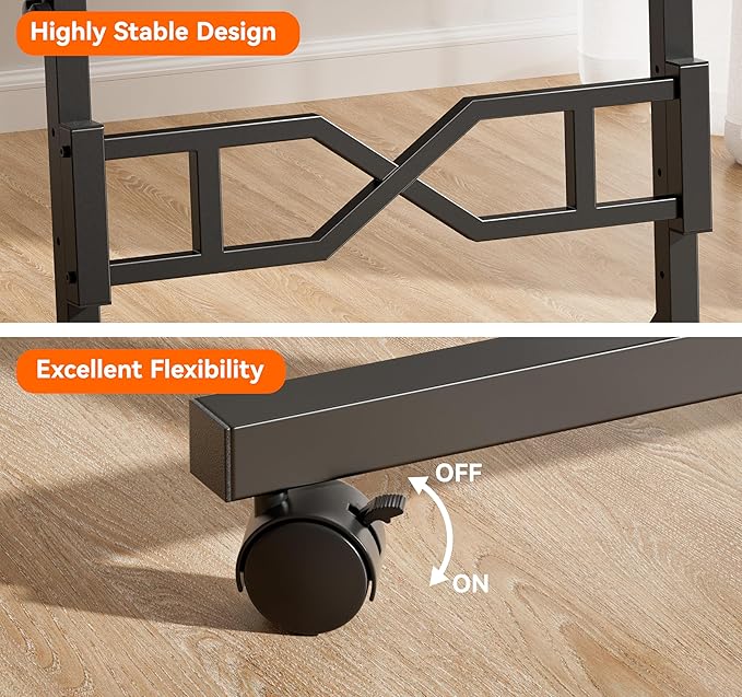 Small Standing Desk with Wheels, 29.5-45.3 Inch Adjustable Height, Portable Treadmill Desk, Rolling Computer Table for Walking Pad with a Cup Holder and a Hook