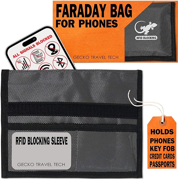 Faraday Bag Anti-Tracking GPS RFID Car Key Signal Blocker Wallet Shielding Pouch Protective Case for Cell Phone Car Key FOB, Data Privacy, Electronic Device Security (DARK GREY - NYLON)