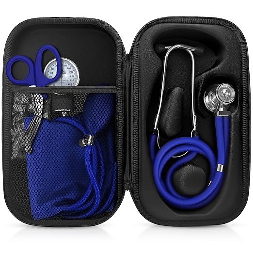 ASA TECHMED Medical Starter Kit – Stethoscope, Durable Blood Pressure Monitor, EMT Shears & Protective Carrying Case – Ideal for Healthcare Students & Professionals, Blue