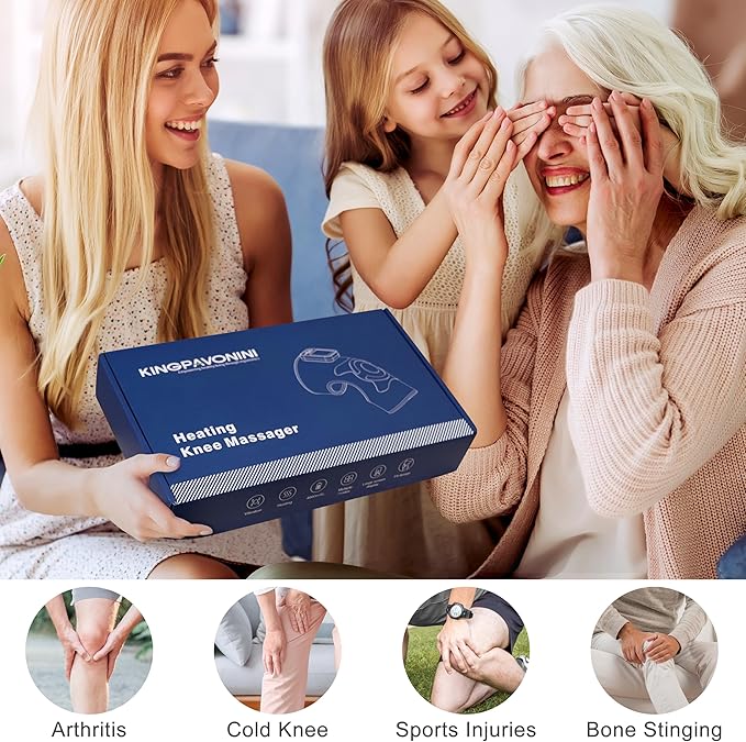 KingPavonini Cordless Knee Massager for Pain Relief, Newly 4 Motors Vibration, 5 Heat Levels, 6 Massage Modes, Knee Heating Pad for Knee Pain, Heated Knee Massager Brace, Gifts for Mom Dad (Blue 1.0)