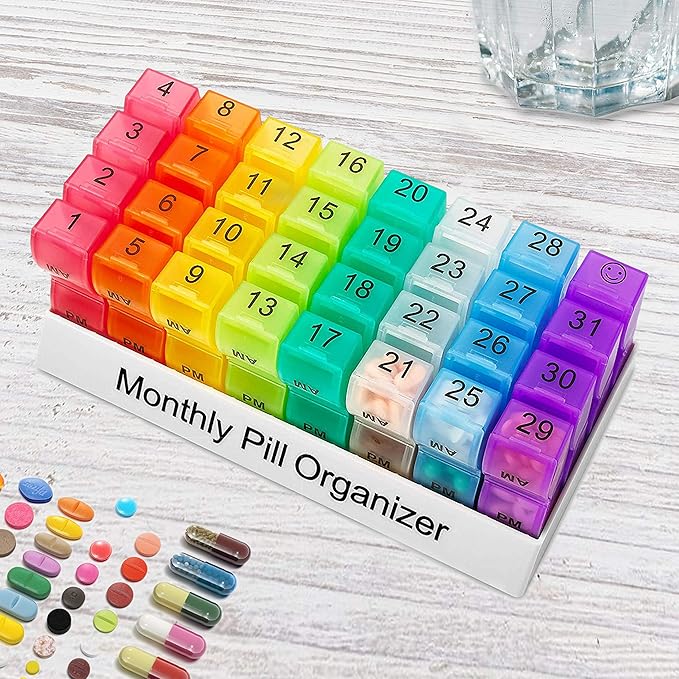 Deke Home - Monthly Pill Organizer 2 Times a Day, 30 Day Pill Box with AM PM Compartments, Large Monthly Medicine Organizer for Vitamins, Supplements & Medication, Travel-Friendly Pill Case, BPA Free