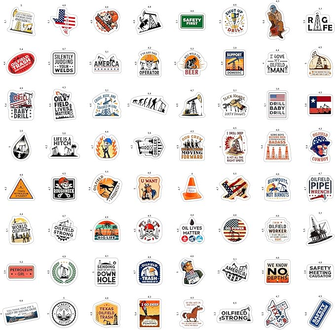 100Pcs Oilfield Stickers for Hardhats, Water Bottle - Oilfield Gifts for Oil Field Worker - Oil Field Party Decorations - Gift for Women & Men