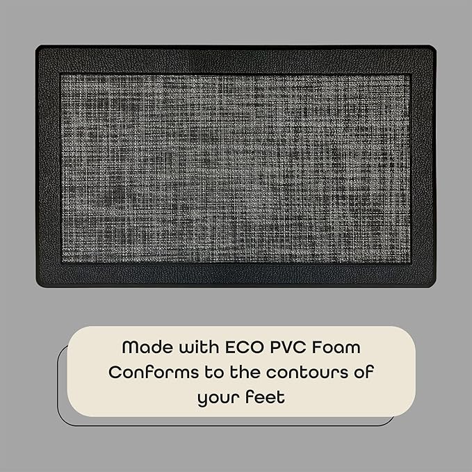 Anti-Fatigue Floor Comfort Mat - 18 x 30 Inch (Clarke Black) - Non-Slip Kitchen Mats for Floor - Easy to Clean Cushioned Standing Mat for Bathroom & Office Desk - Achim Home Décor