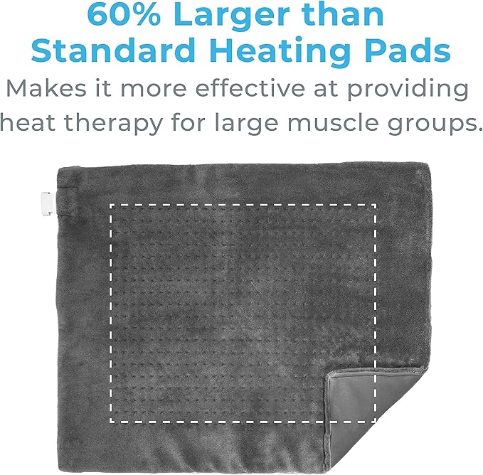 Pure Enrichment PureRelief Ultra-Wide Microplush Heating Pad - 20” x 24” XXL Size & 6 Heat Settings for Temporary Neck, Shoulder & Back Pain Relief - Moist Heat Option & Machine Washable (Gray)