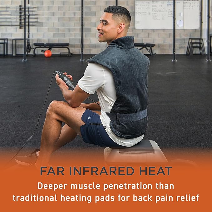 Pure Enrichment PureRelief Pro Far Infrared Back & Neck Heating Pad - Deeper Muscle Relief for Back, Neck, & Shoulder Pain in Athletes, 4 Heat Settings, Dry/Moist Heat, 31.5” x 24” (Iron Gray)