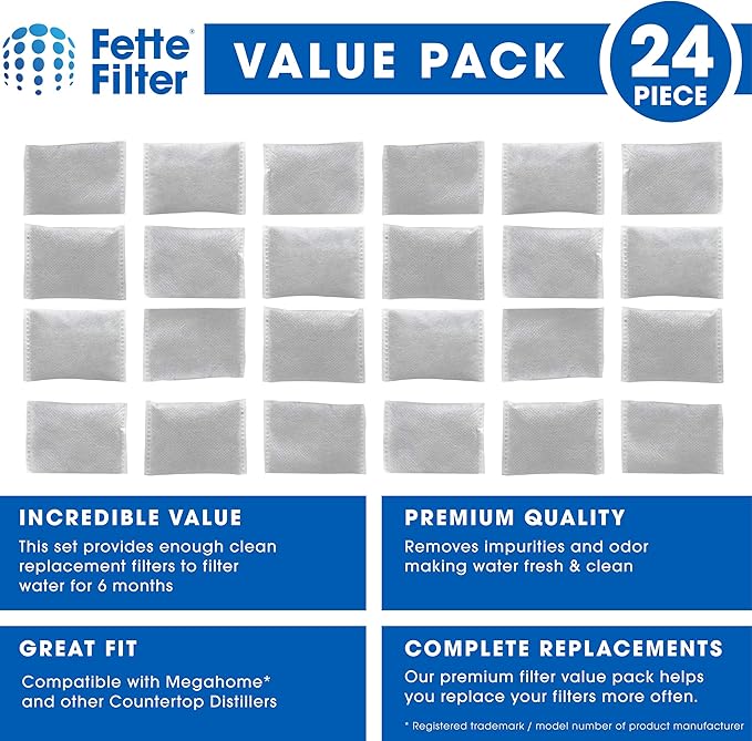 Fette Filter - Countertop Distillers Water Filters Compatible with Megahome and Other Counter Top Water Distiller Models - Pack of 24