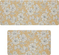 Laura Ashley - Anti-Fatigue Kitchen Mat, Iris Floral Design, Stain, Water & Fade Resistant, Cooking & Standing Relief, Non-Slip Backing, 2 Piece Set, Tawny Yellow