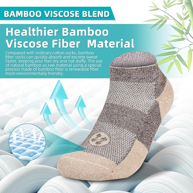 Diabetic Socks for Men,4 & 6 Pairs Low Cut Bamboo Viscose Wide Mens Diabetic Socks Size 9-11 10-13