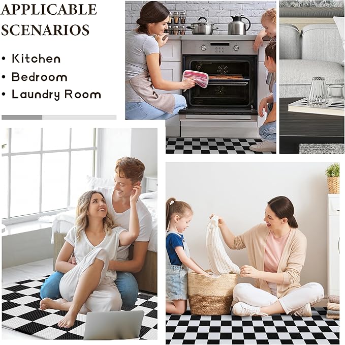 Checkered Grid BlackCheckerboard Kitchen Rug, Anti-Fatigue, Waterproof Non-Slip Kitchen Mat Heavy Duty Ergonomic Comfort Foam Rug for Floor, Home, Laundry,17.3"x29"