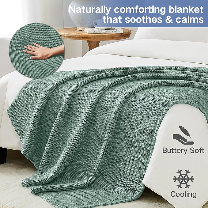 Guohaoi Knitted Weighted Blanket Kids (Haze Green 50"x60" 10lbs) No Beads Cooling Heavy Blanket, Home Decor Breathable Chunky Knit Throw Blanket for All-Season Use
