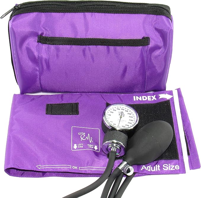 EMI Deluxe Aneroid Sphygmomanometer Manual Blood Pressure Monitor Adult Cuff Set with Case - #217 (Purple)