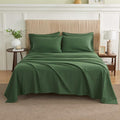 Simple&Opulence Belgian Linen Sheet Set Solid Color - 6 Pieces (1 Flat Sheet & 1 Fitted Sheet & 4 Pillowcases) 16" Deep Pocket Natural Flax Cotton Blended Soft Bedding - Forest Green, Queen Size