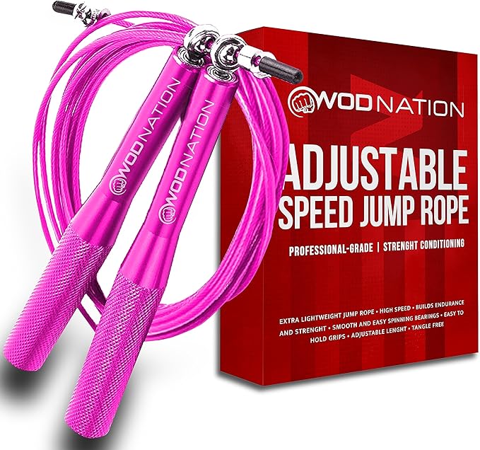 WOD Nation Aluminum Handle High Speed Adjustable Jump Rope for Women and Men - Perfect Skipping Rope for Boxing, Fitness, Workout