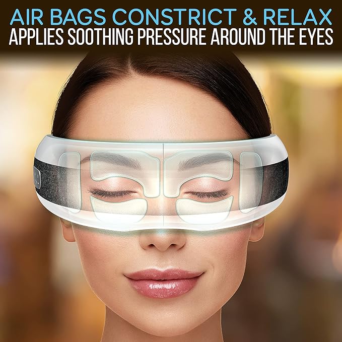 SereneLife Smart Eye Massager with Heat and Compression for Migraines and Stress Therapy, Wireless Heated Mask w/Music & Vibration