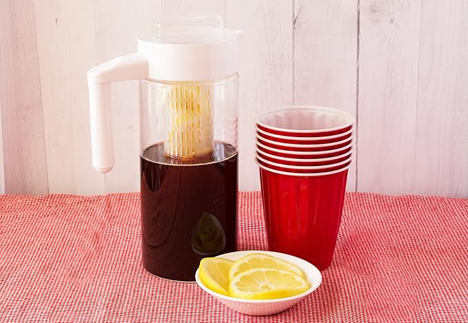 Premium Glass Water Pitcher with Fruit Infuser | BPA Free Borosilcate Glass Infuser Pitcher with Lid | Enjoy Infusing Hot + Cold Tea, Coffee, Water, Juice, Vodka, Tequila - White 44 oz - Cestari.