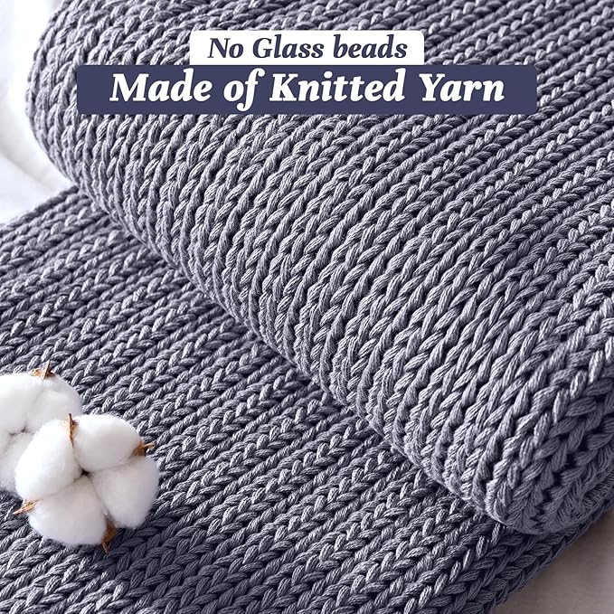 Guohaoi Knitted Weighted Blanket for Adults (Light Grey 50"x75" 15lbs) No Beads Cooling Throw Blanket for Hot Sleepers, Home Decor Breathable Chunky Knit Heavy Blanket Use on Full Size Bed
