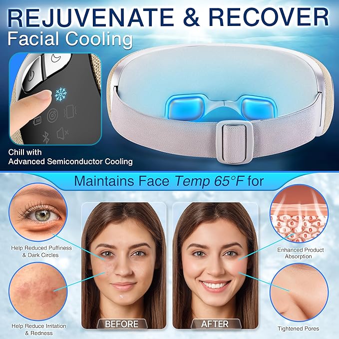 SereneLife Smart Eye Massager with Heat and Cooling, Compression, Vibration, Music, Wireless Heated Mask