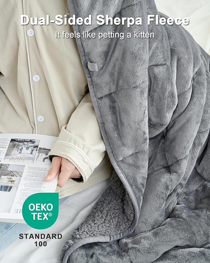 Ultra-Soft Weighted Blanket 15 lbs for Adults, Plush Sherpa Fleece Reversible Weighted Throw Comfort for Relaxation & Cozy Evenings, Hug-Like Security, Evenly Distributed, W80 x L87, Grey