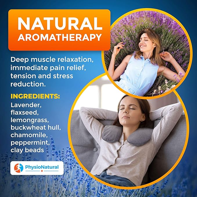 Microwavable Neck Wrap - Instant Relief for Stiffness, Muscle Pain, Tension and Stress, Migraines, Headaches - Moist Heat Therapeutic Pillow with Herbal Aromatherapy