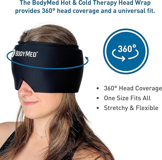 BodyMed Migraine Relief Cap, Universal Fit for Women and Men – Soothing Headache Face Mask with Extra Cooling Gel for Extended Relief – Hot and Cold Therapy Head Wrap for Tension, Stress, Headaches