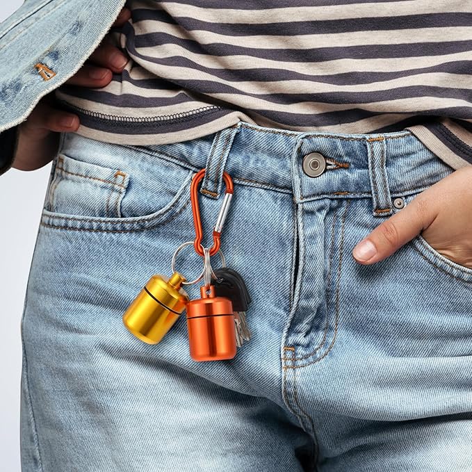 Hicarer 4 Pack Ear Plug Carrying Case, Waterproof Metal Ear Plug Holder with Keychain, Portable Small Pill Case Container for Earplugs, Jewelry, Pill Organizer for Travel or Sports(Bright Colors)