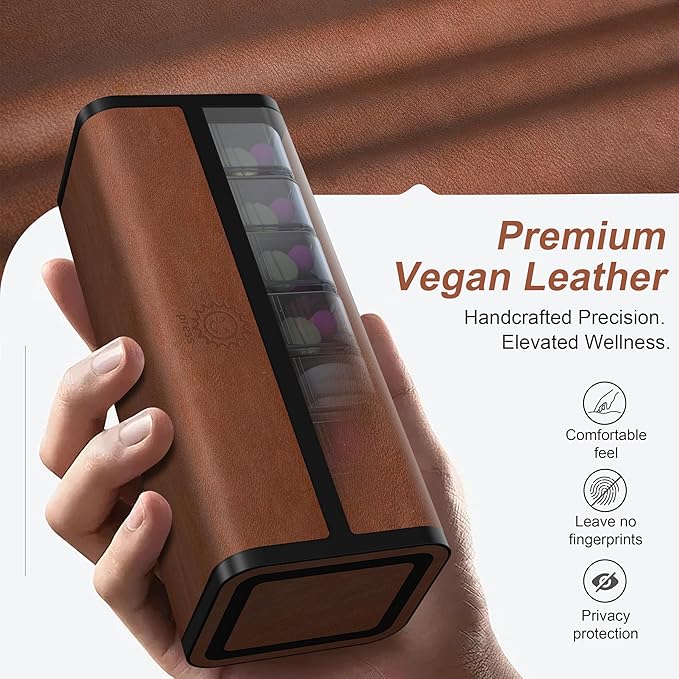 Pill Organizer 2 Times a Day, Am Pm Twice Daily Pill Case, Detachable Large Travel Pill Box 7 Day, Weekly Pill Container for Vitamin Medicine Supplement Fish Oil (Brown)