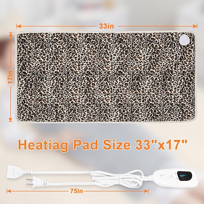 Deepsoon Heating Pad,Electric Heating Pads for Back,Neck,Abdomen,Moist Heating Pad for Shoulder,Knee,Arms,Legs,Dry/Moist Heat & Auto Shut Off,Christmas Gifts for Men and Women,Leopard Print,33x17 Inch