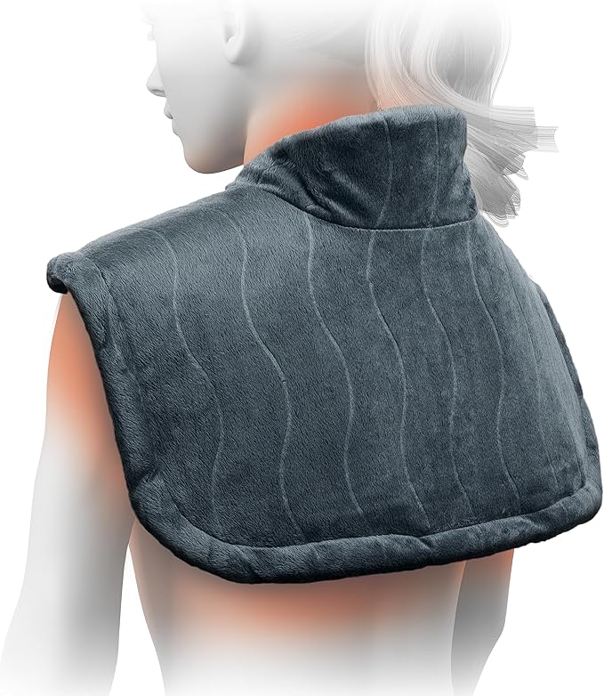 Pure Enrichment PureRelief Pro Far Infrared Neck & Shoulder Heating Pad - Deeper Muscle Relief, 4 Heat Settings, Auto Shut-Off, Universal Fit, Magnetic Closure, Dry/Moist Heat, Machine Washable
