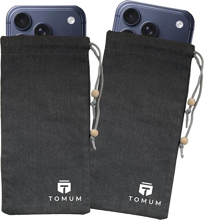 TOMUM EMF Shield Sleeve for Cell Phone - EMF Protection Smartphone Pouch - Anti EMP Bag - Signal Blocking Case for Radiation EMF EMP 5G RFID (Black, 2 Pack)