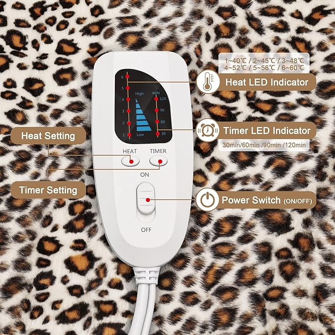 Deepsoon Heating Pad,Electric Heating Pads for Back,Neck,Abdomen,Moist Heating Pad for Shoulder,Knee,Arms,Legs,Dry/Moist Heat & Auto Shut Off,Christmas Gifts for Men and Women,Leopard Print,24x20 Inch