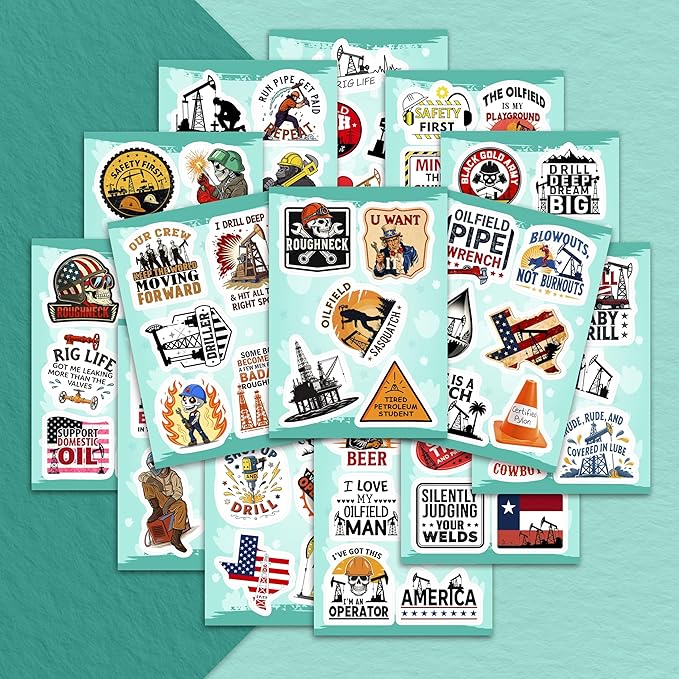 100Pcs Oilfield Stickers for Hardhats, Water Bottle - Oilfield Gifts for Oil Field Worker - Oil Field Party Decorations - Gift for Women & Men