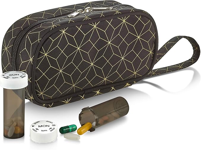 Pill Case and Pills Bottle Organizer - Weekly and Daily Medicine Container Carrier Tote Bag for Weekly Pill Bottles with 3 Extra Daily Bottles