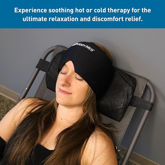 BodyMed Migraine Relief Cap, Universal Fit for Women and Men – Soothing Headache Face Mask with Extra Cooling Gel for Extended Relief – Hot and Cold Therapy Head Wrap for Tension, Stress, Headaches
