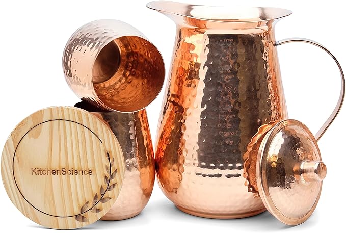 Large Pure Copper Pitcher (70 oz. /2000 ml) with 2 Tumblers for Drinking Water | Vase | Water Jug Set