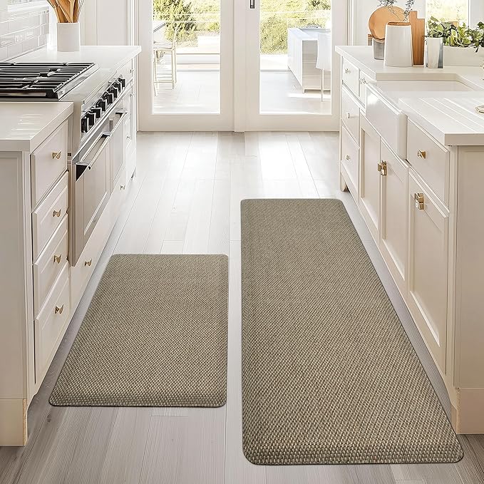 Kitchen Mats 2PCS Cushioned Anti-Fatigue Kitchen Mats for Floor Non Slip Kitchen Rugs Absorbent Foam Comfort Standing Mat for Front of Sink, Office, Laundry(Grey/Green, 17.3"x28"+17.3"x47")