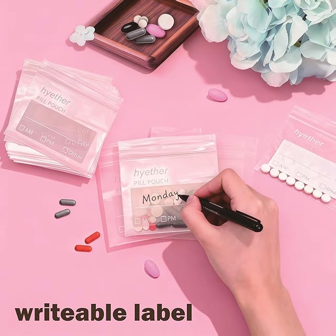 Pill Bags for Travel Pill Pouches 3 x 2.75 inch Pack of 130 Travel Pill Organizer for Medicine with Write on Label Clear Ziplock Seal Waterproof BPA Free