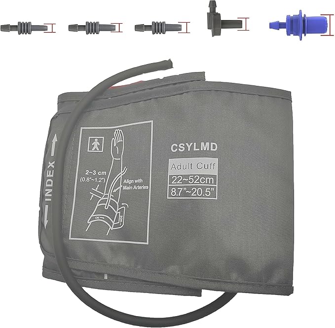 Extra Large Cuff Compatible with Most BP Monitors 9"-21" Inches (22-52CM) XL Blood Pressure Cuff Adult ARM BP Replacement Cuff for Big ARM (Large + 5 Connectors)