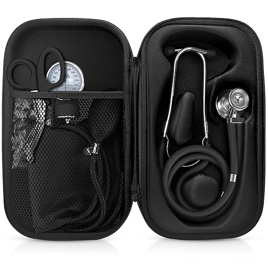 ASA TECHMED Medical Starter Kit – Stethoscope, Durable Blood Pressure Monitor, EMT Shears & Protective Carrying Case – Ideal for Healthcare Students & Professionals, Black