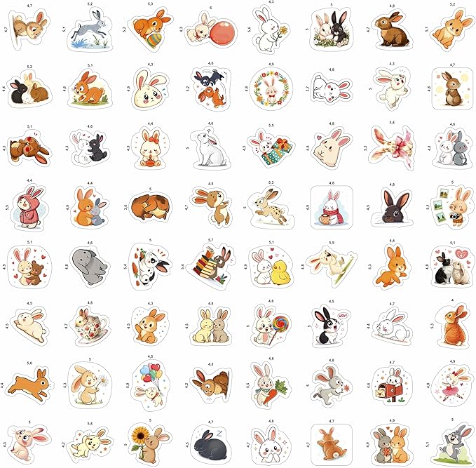 100Pcs Bunny Stickers for Water Bottles - Rabbit Stickers Cute, Small - Bunny and Rabbit Party Supplies & Decoration - Gift for Women & Men