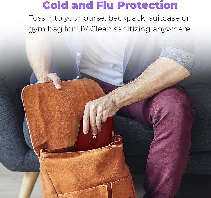 Homedics UV Clean Phone Sanitizer, Portable Fast Germ Sterilizer & UVC Light Disinfectant for Cell Phone, Makeup Tools, Credit Cards, Keys, Glasses, Kills up to 99.9% of Bacteria & Viruses, Red