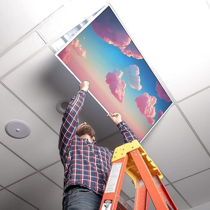 OCTO LIGHTS Fluorescent Light Covers Pink Cloud Sky Panel for Ceiling Lights, Light Covers for Ceiling Lights Classroom 2x4 (22.38"x46.5") Backlit Film Insert for Fluorescent Fixtures (Pack of 1)
