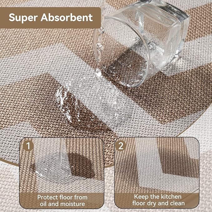 Kitchen Runner Rugs Non Slip Washable, Super Absorbent Long Kitchen Mats for Floor, Linen-Look Woven Sink Mat Standing Floor Mat, Easy Clean, Brown 17"x59"