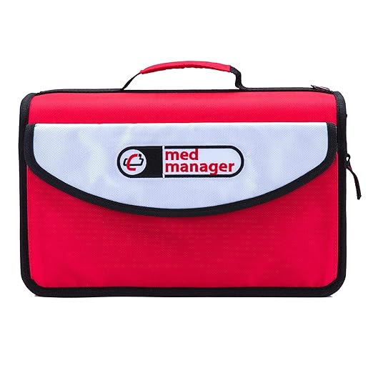 Med Manager by Case-It, Portable Pill Organizer Case, Travel Medication Bag, Holds Various Sized Pill Bottles, Great for Home Or Travel (Travel, Red)