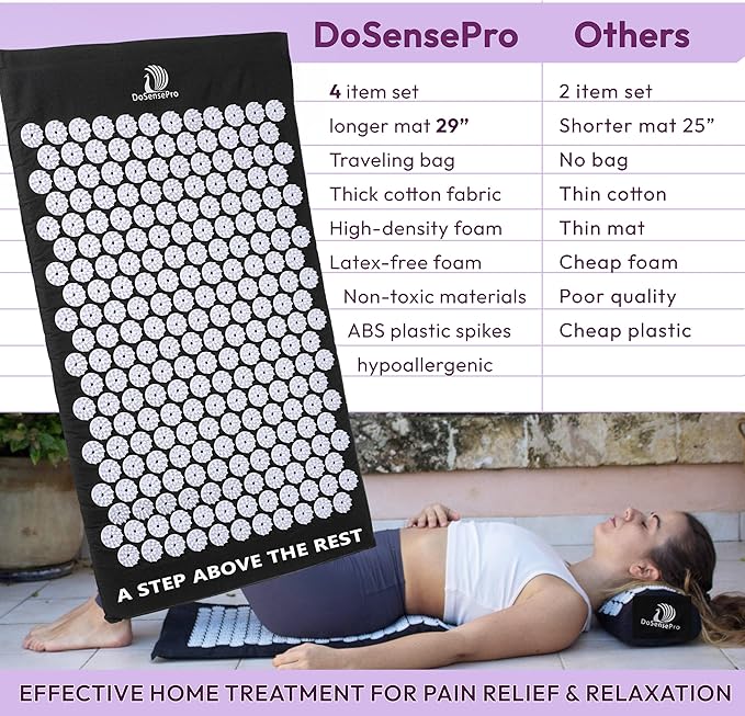 Acupressure Mat & Pillow Set - Acupressure Therapy for Back and Neck Pain Relief, Sciatica, and Pressure Point Aches, Ideal Acupuncture Mat for Sleeping Aid & Recovery (Black)