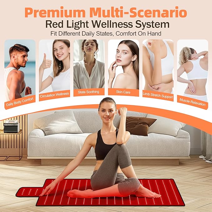 Red Light Therapy Mat for Full Body, High-Density LED Infrared Light with 5 Intensity Levels, 9 Auto-Shutoff Timer Settings, Handheld Controller, Gifts for Athletes, Office Workers, Women, Men