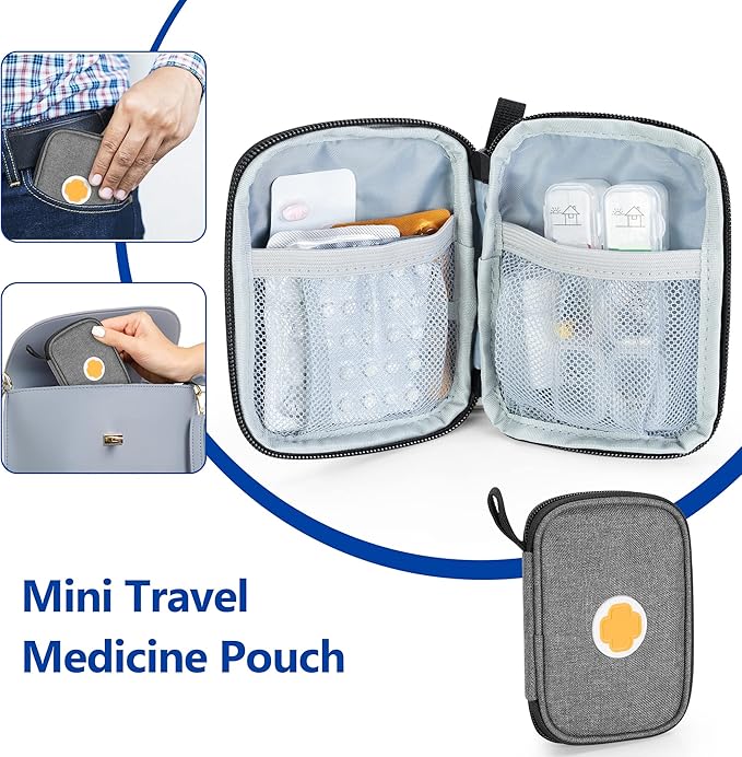 CURMIO Medicine Storage Bag Empty, Lockable Pill Bottle Organizer with Portable Zippered Pouches for First Aid Kits, Medicine Box for Home and Travel, Gray (Patent Pending)
